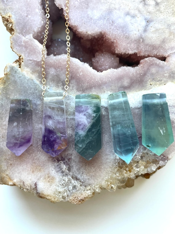 Rainbow Fluorite Crystal Necklace: Raw Stone Pendant
