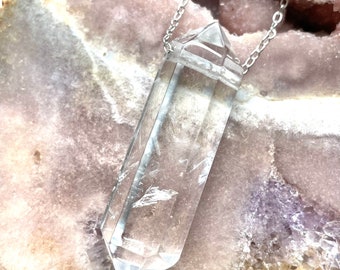 Large Chunky Clear Quartz Necklace - Crystal Necklace - Double Terminated Crystal - Crystal Point Necklace - Quartz Jewelry