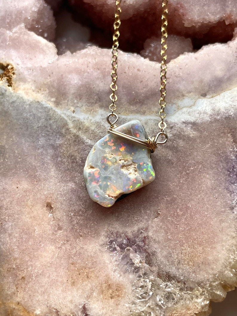 Opal Necklace Raw Opal Necklace October Birthstone Necklace Opal Jewelry Raw Stone Necklace Gift For Mom Raw Opal image 7