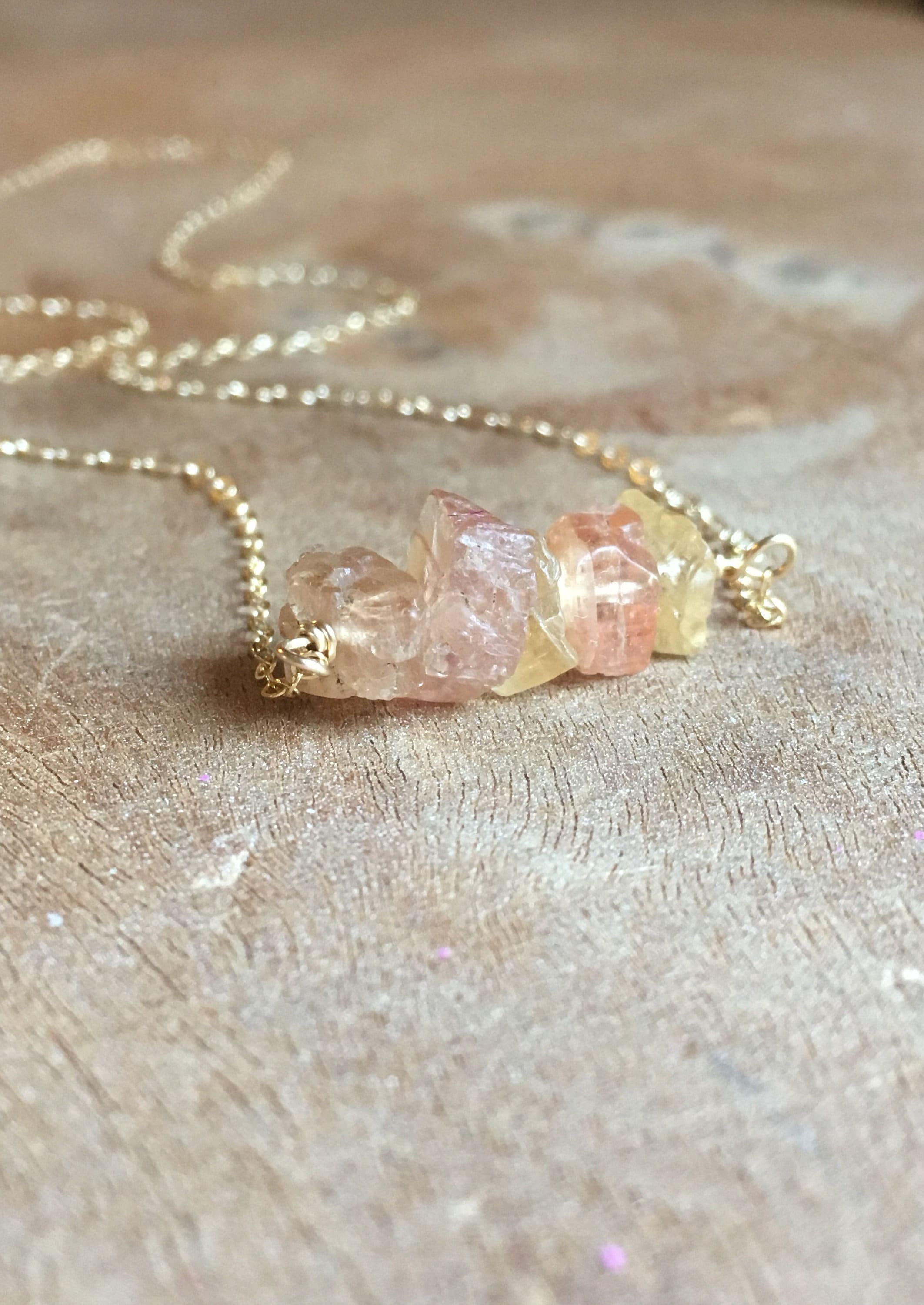 Raw Imperial Topaz Necklace November Birthstone Necklace Crystal