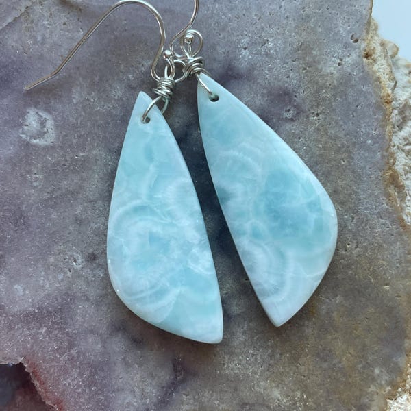 Larimar Earrings Sterling Silver, Teardrop Earrings, Larimar Jewelry, Stone Earrings, Ocean Beach Earrings, Blue Drop Earrings For Women
