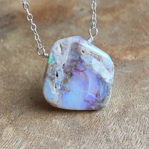 Australian Opal Necklace Silver, Genuine Opal Pendant, Australian Opal, October Birthstone Necklace , Gift For Women, image 5