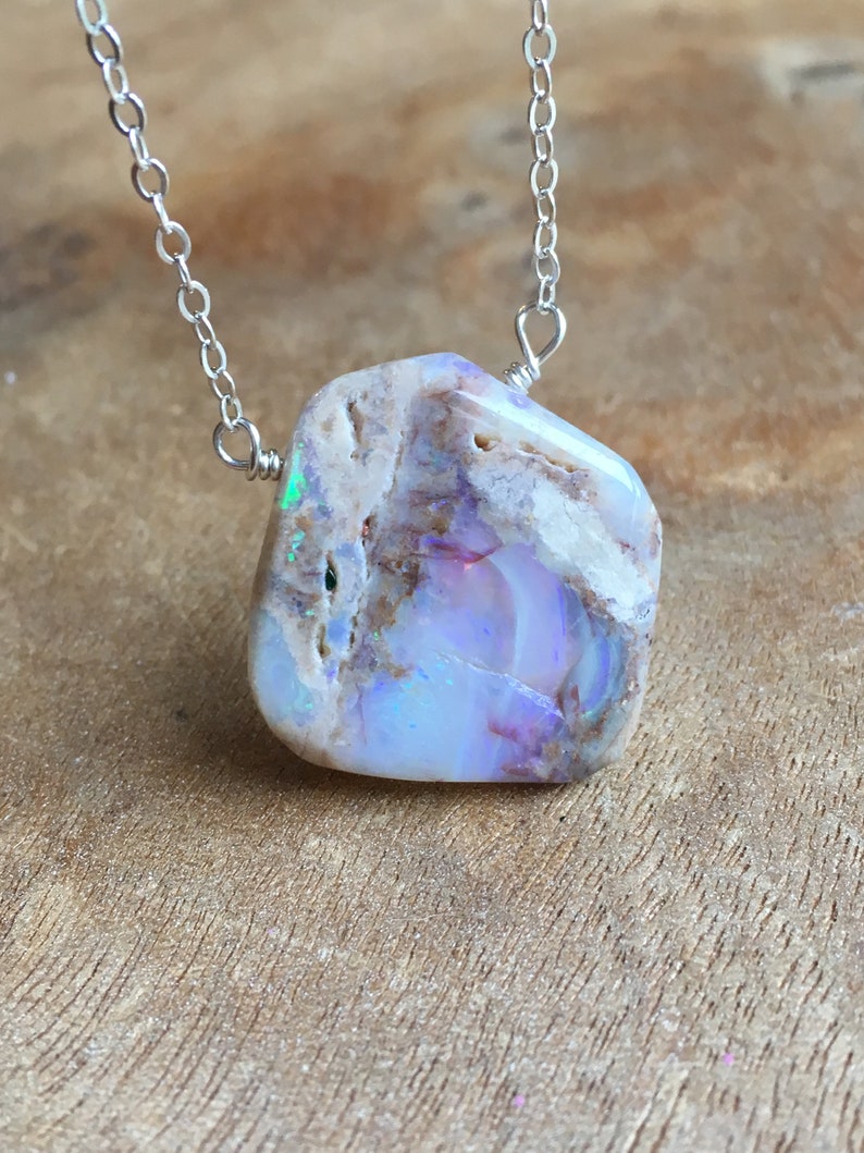 Australian Opal Necklace Silver, Genuine Opal Pendant, Australian Opal, October Birthstone Necklace , Gift For Women, image 5