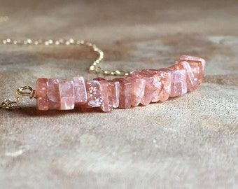 Sunstone Necklace, Orange Gemstone Necklace, Bead Bar Necklace, Sun stone Necklace, Crystal Necklace, Necklaces For Women, Gift For Women