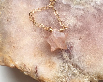 Peach Moonstone Necklace, Star Necklace Gold, Peach Moonstone Jewelry, Gift For Women, Necklaces For Women