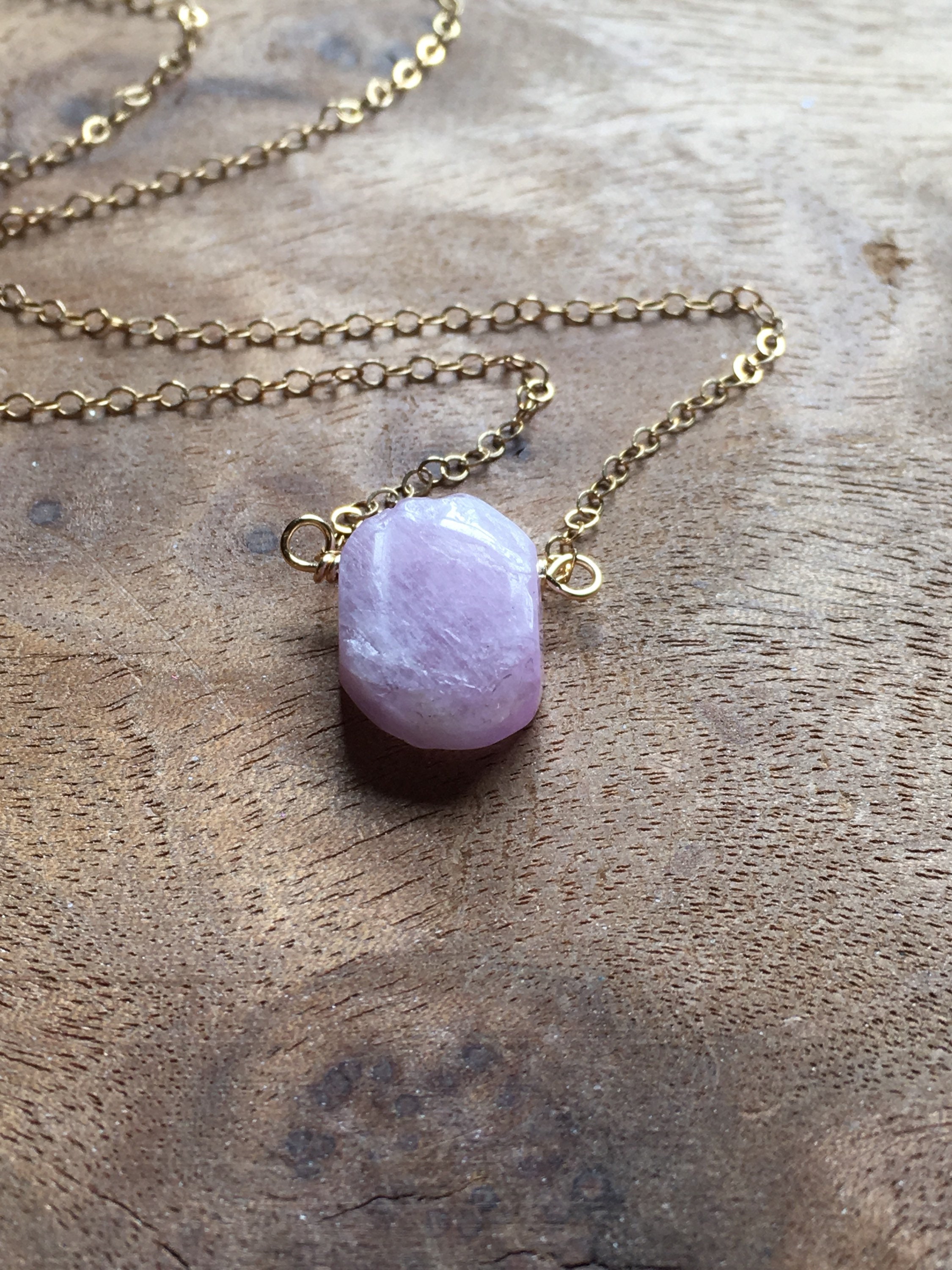 Kunzite Necklace Raw Crystal Necklace Raw Stone Necklace Etsy