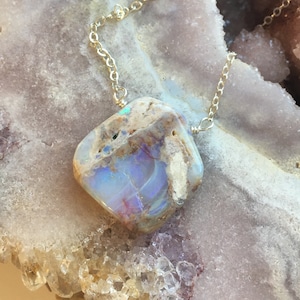 Australian Opal Necklace Silver, Genuine Opal Pendant, Australian Opal, October Birthstone Necklace , Gift For Women, image 10