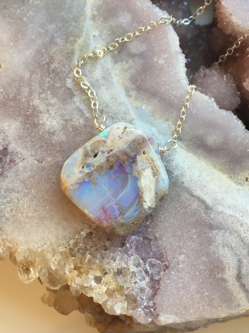 Australian Opal Necklace Silver, Genuine Opal Pendant, Australian Opal, October Birthstone Necklace , Gift For Women, image 10