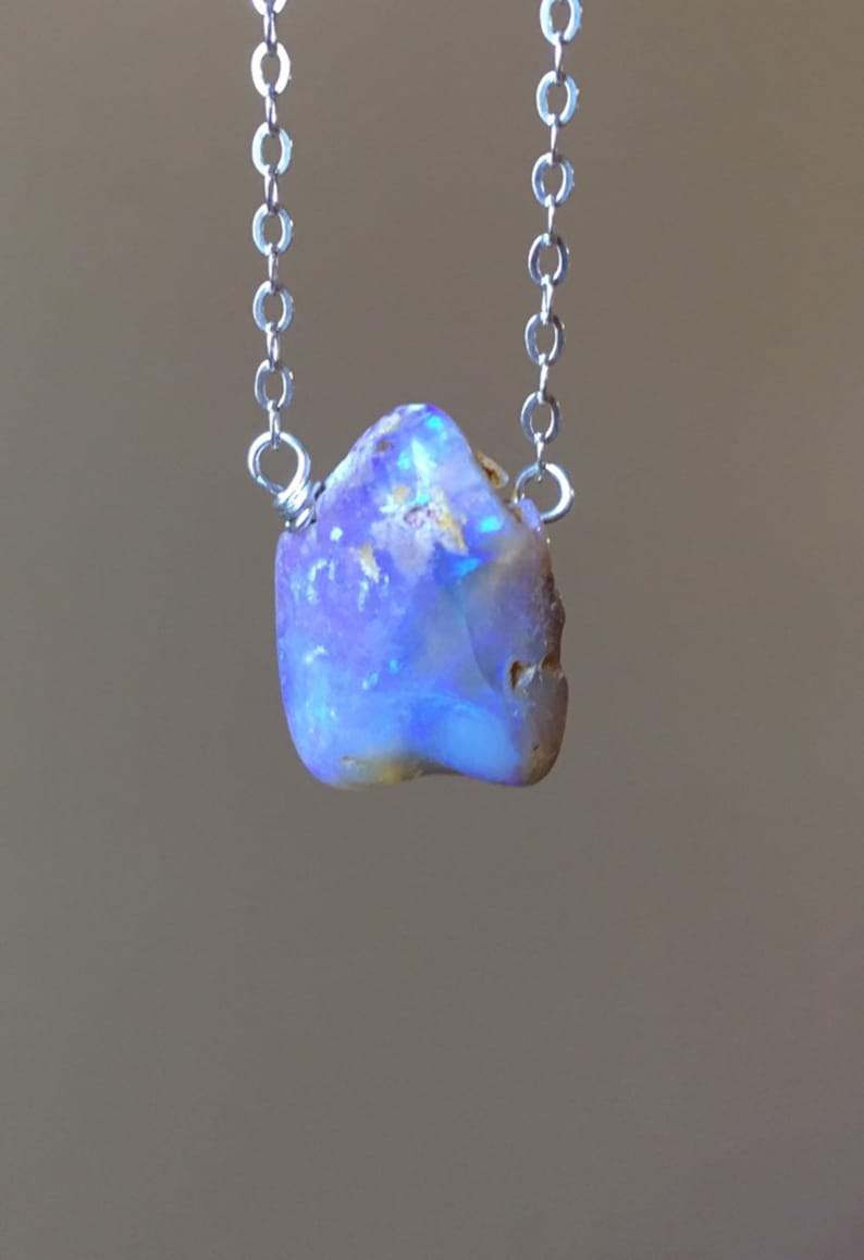 Raw Australian Opal Necklace on Sterling Silver Chain October Birthstone Necklace Opal Jewelry