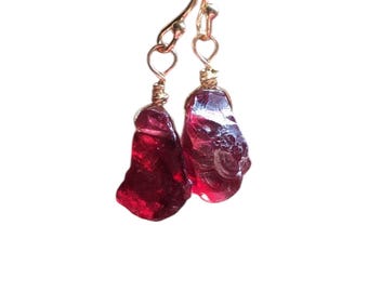 Raw Garnet Earrings: Sterling Silver or Gold Filled, January Birthstone