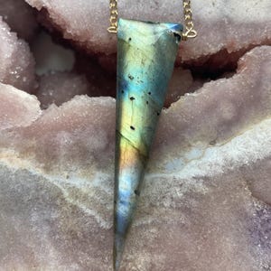 Labradorite Pendant Necklace: Faceted Crystal, 14kt Gold Filled Chain