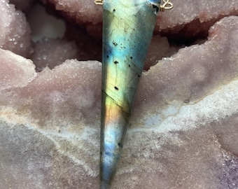 Labradorite Pendant Necklace: Faceted Crystal, 14kt Gold Filled Chain