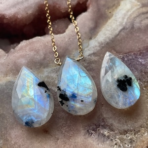 Rainbow Moonstone Pendant Necklace: Gold Filled or Sterling Silver Chain