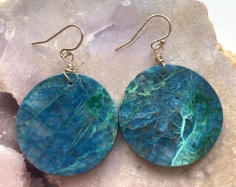 Chrysocolla Earrings: 14kt Gold Filled, Boho Dangle Earrings