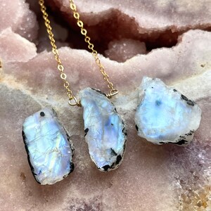 Raw Moonstone Necklace Sterling Silver, Rainbow Moonstone Pendant ,June Birthstone ,Moonstone Jewelry, Crystal Necklace, Necklaces For Women image 8