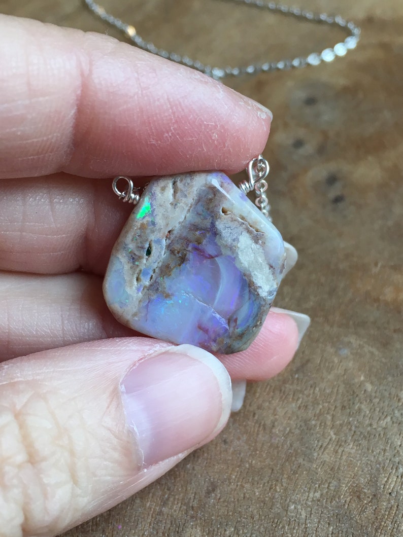 Australian Opal Necklace Silver, Genuine Opal Pendant, Australian Opal, October Birthstone Necklace , Gift For Women, image 4