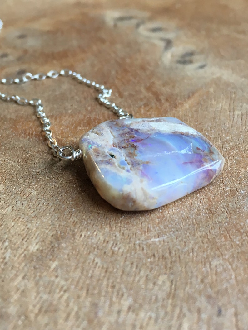 Australian Opal Necklace Silver, Genuine Opal Pendant, Australian Opal, October Birthstone Necklace , Gift For Women, image 6