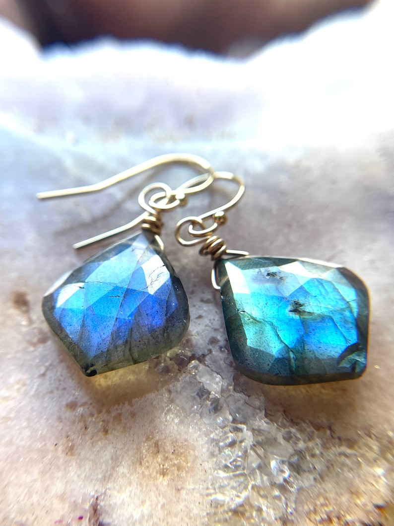 Labradorite Dangle Earrings, Labradorite Earrings Sterling Silver Gold, Labradorite Jewelry, Gift For Women, Gift For Her image 5