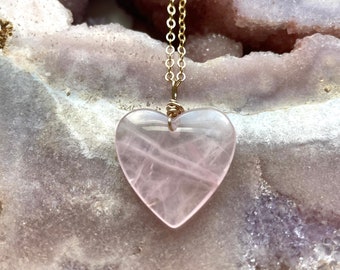 Large Rose Quartz Heart Pendant Necklace, Pink Statement Necklace, Crystal Healing, Necklaces For Women, Gift For Women