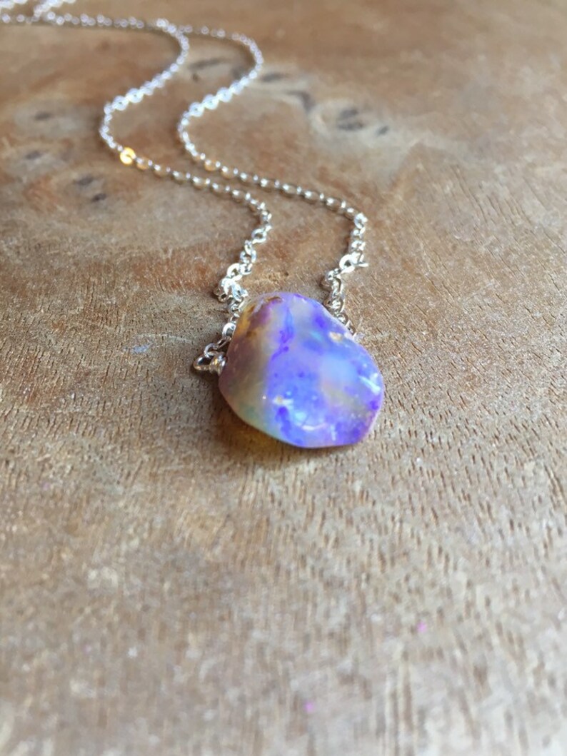 Raw Australian Opal Necklace on Sterling Silver Chain October Birthstone Necklace Opal Jewelry