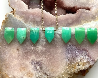 Dainty Chrysoprase Necklace  - Chrysoprase Jewelry - Raw Stone - Crystal Healing - Gold or Silver - Green Heart Chakra