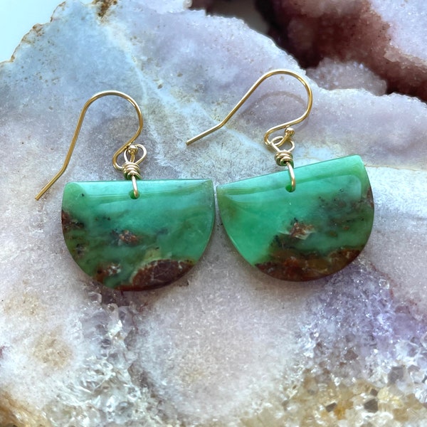 Kashi Semiprecious Large Stone Earrings - Lemon Chrysoprase