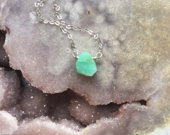 Dainty Raw Chrysoprase Necklace, Mint Green Necklace, Chrysoprase Jewelry, Raw Stone Necklace