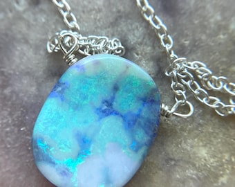 Raw Australian Opal Necklace: Sterling Silver Chain, October Birthstone