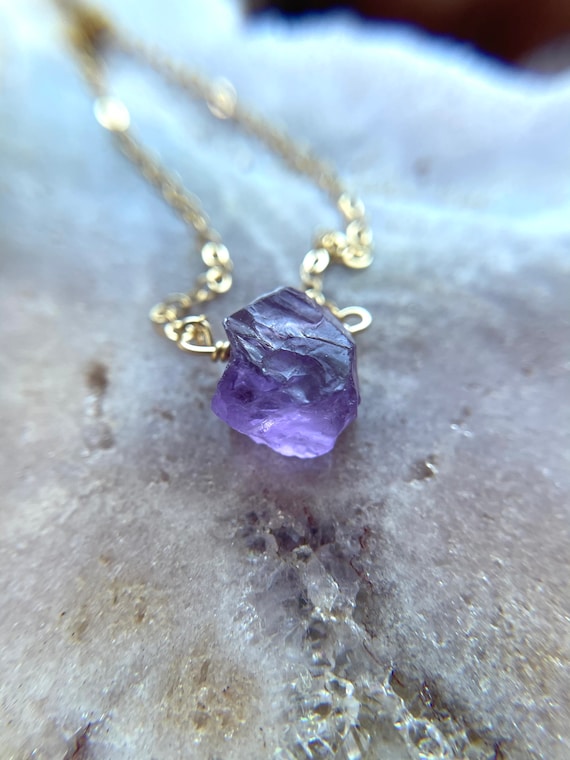 Dainty Raw Amethyst Pendant Necklace 