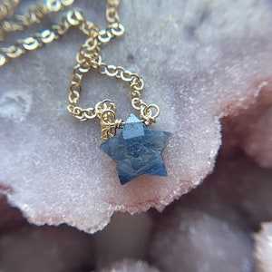 Raw Sapphire Necklace, Star Necklace , Sapphire Jewelry, September Birthstone Jewelry, Crystal Necklace, Birthday Gift For Her