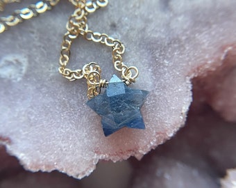 Raw Sapphire Necklace, Star Necklace , Sapphire Jewelry, September Birthstone Jewelry, Crystal Necklace, Birthday Gift For Her