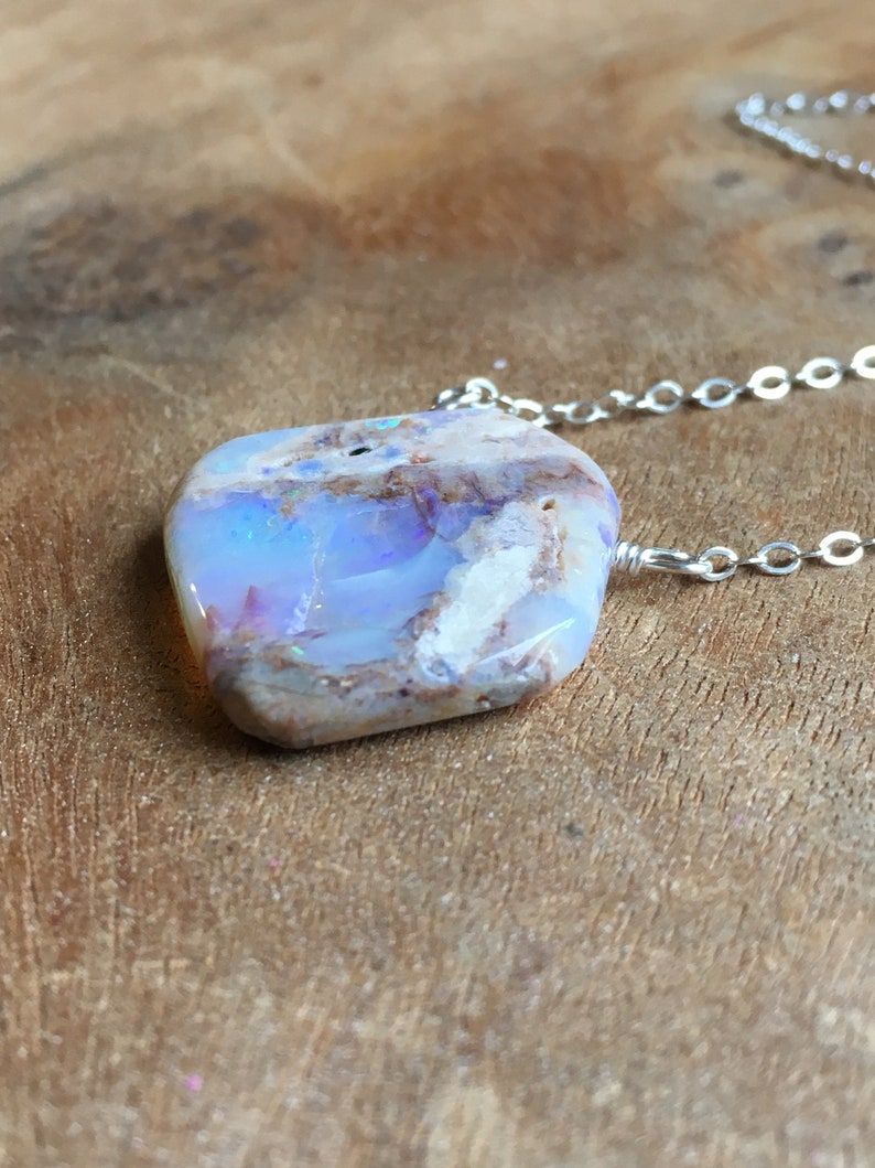 Australian Opal Necklace Silver, Genuine Opal Pendant, Australian Opal, October Birthstone Necklace , Gift For Women, image 7