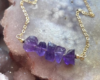 Raw Amethyst Pendant Necklace: February Birthstone, Sterling Silver or Gold