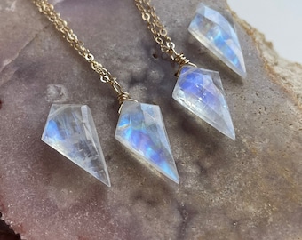 Rainbow Moonstone Necklace, Raw Crystal Necklace, Moonstone Pendant, June Birthstone