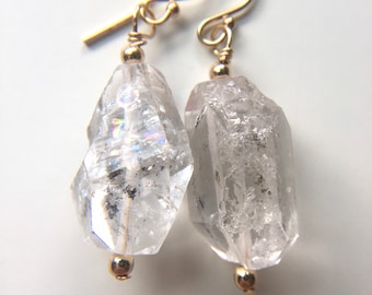 Herkimer Diamond Quartz  Earrings - April Birthstone - Diamond Jewelry - Gold Or Silver - Raw Crystal Earrings -  Gift For Her