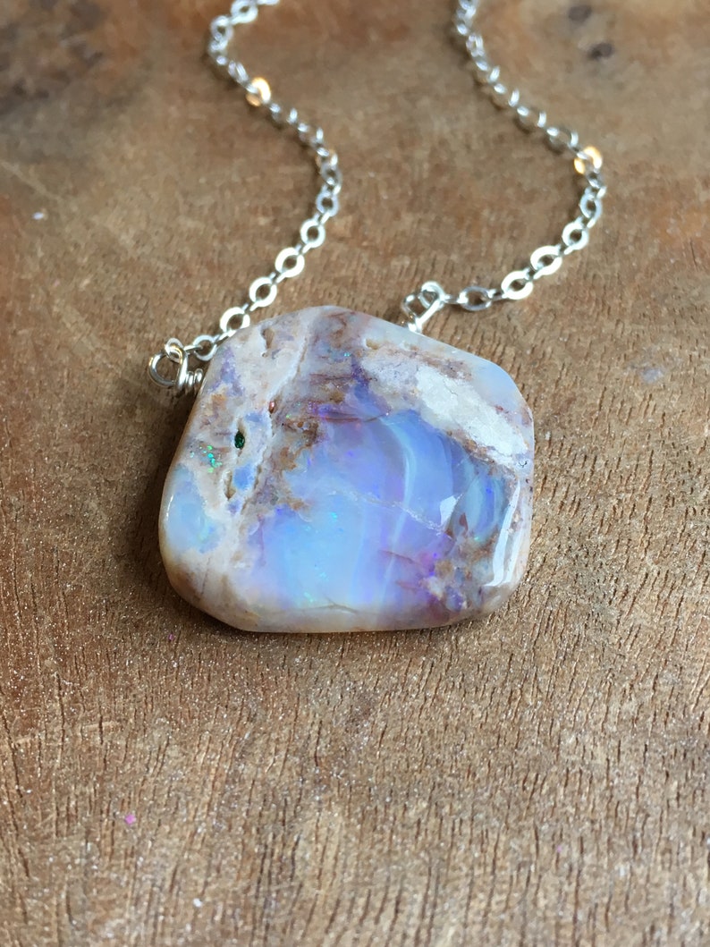 Australian Opal Necklace Silver, Genuine Opal Pendant, Australian Opal, October Birthstone Necklace , Gift For Women, image 2