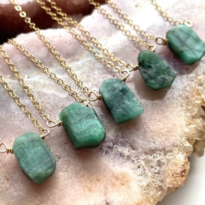 Raw Emerald Necklace, Crystal Necklace, May Birthstone Jewelry For Women, Gift For Her, Wife, Women