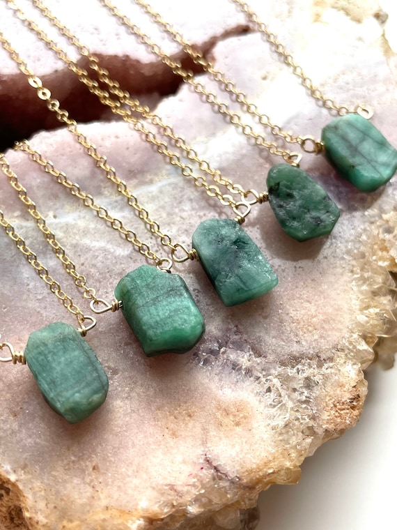 Raw Emerald Necklace Gold Raw Silver Emerald Necklace Crystal