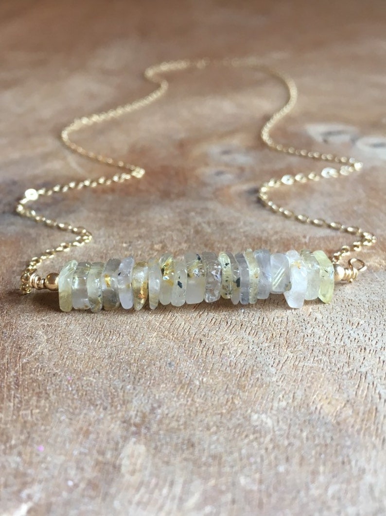 Golden Rutile Quartz Bar Necklace Gift For Her Crystal Necklace Golden Healer Rutile Quartz Jewelry Healing Necklace