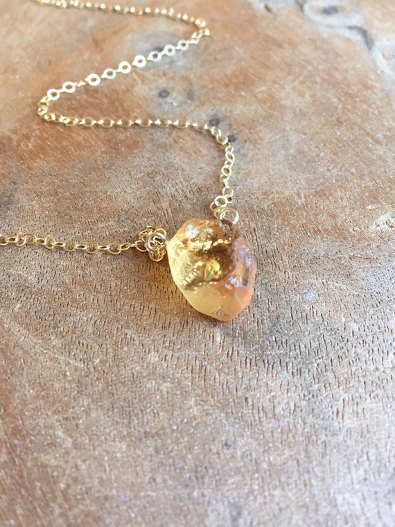 Raw Citrine Necklace on Gold or 