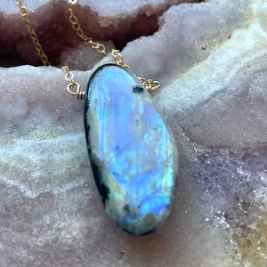 Rainbow Moonstone Pendant: 14k Gold Filled Chain, June Birthstone