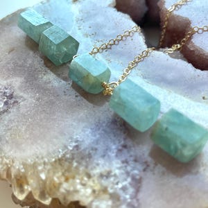 Raw Aquamarine Pendant Necklace: Sterling Silver or Gold, March Birthstone