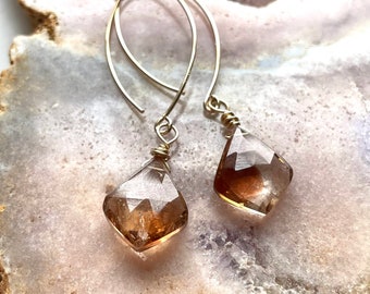 Long Imperial Topaz Earrings - November Birthstone Jewelry Gift For Wife - Mom -  Women - Crystal Earrings - Sterling Silver or Gold Filled
