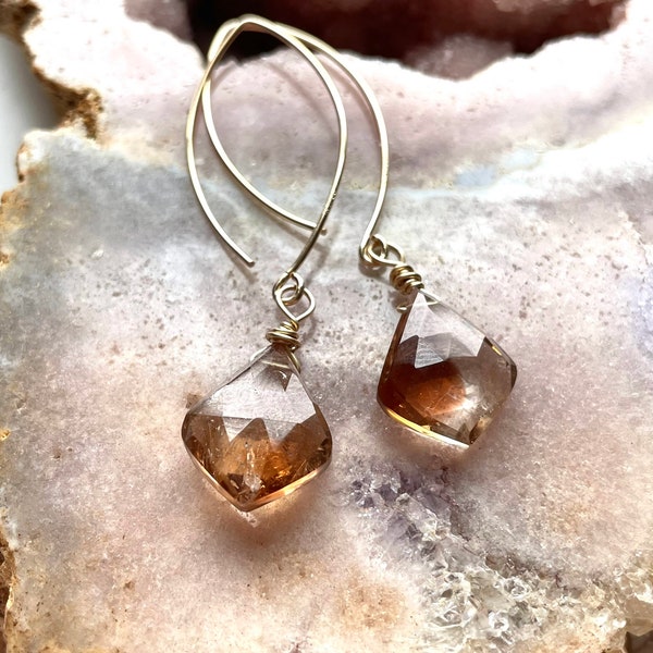 Long Imperial Topaz Earrings - November Birthstone Jewelry Gift For Wife - Mom -  Women - Crystal Earrings - Sterling Silver or Gold Filled