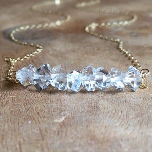 Raw Herkimer Diamond Necklace: Sterling Silver April Birthstone