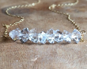 Raw Herkimer Diamond Necklace: Sterling Silver April Birthstone