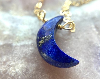 Lapis Lazuli Pendant Necklace, Gold Crescent Moon Necklace, Lapis Lazuli Jewelry, Crystal Jewelry, Gift For Women, Necklaces for Women