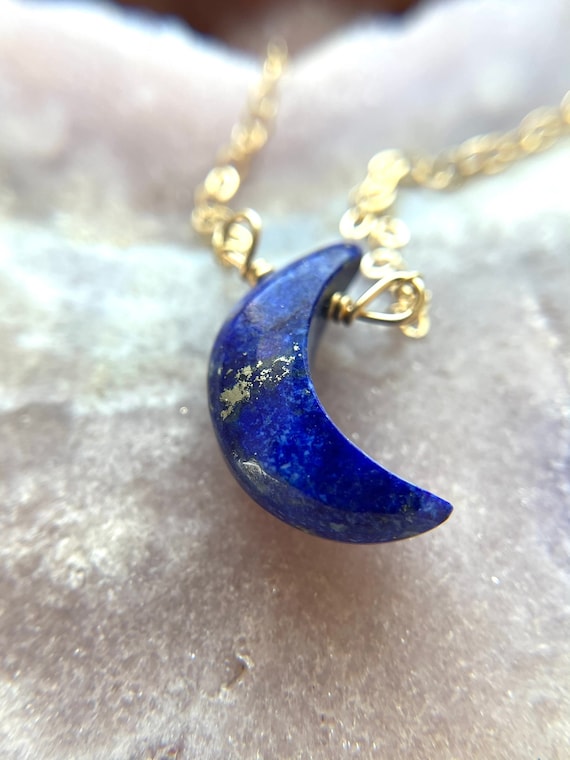 Crescent moon necklace and lapis lazuli