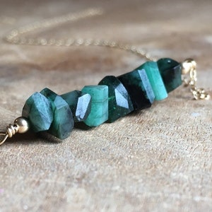Genuine Emerald Necklace, Raw Emerald Necklace, May Birthstone Necklace, Emerald and Silver Necklace, Gift For Mom