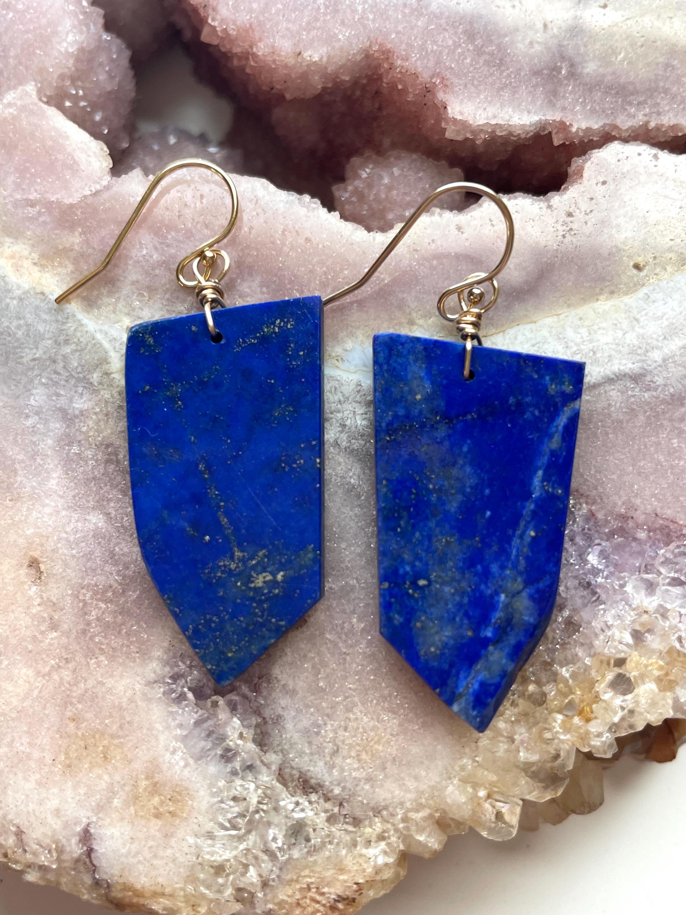 Lapis Lazuli Dangle Earrings: Gold Filled Boho Statement Jewelry
